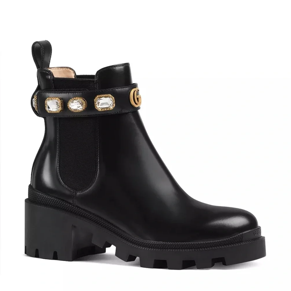 LIKE NEW Gucci Trip Embellished Block Heel Chelsea Boots, Size 38 - Picture 3 of 13